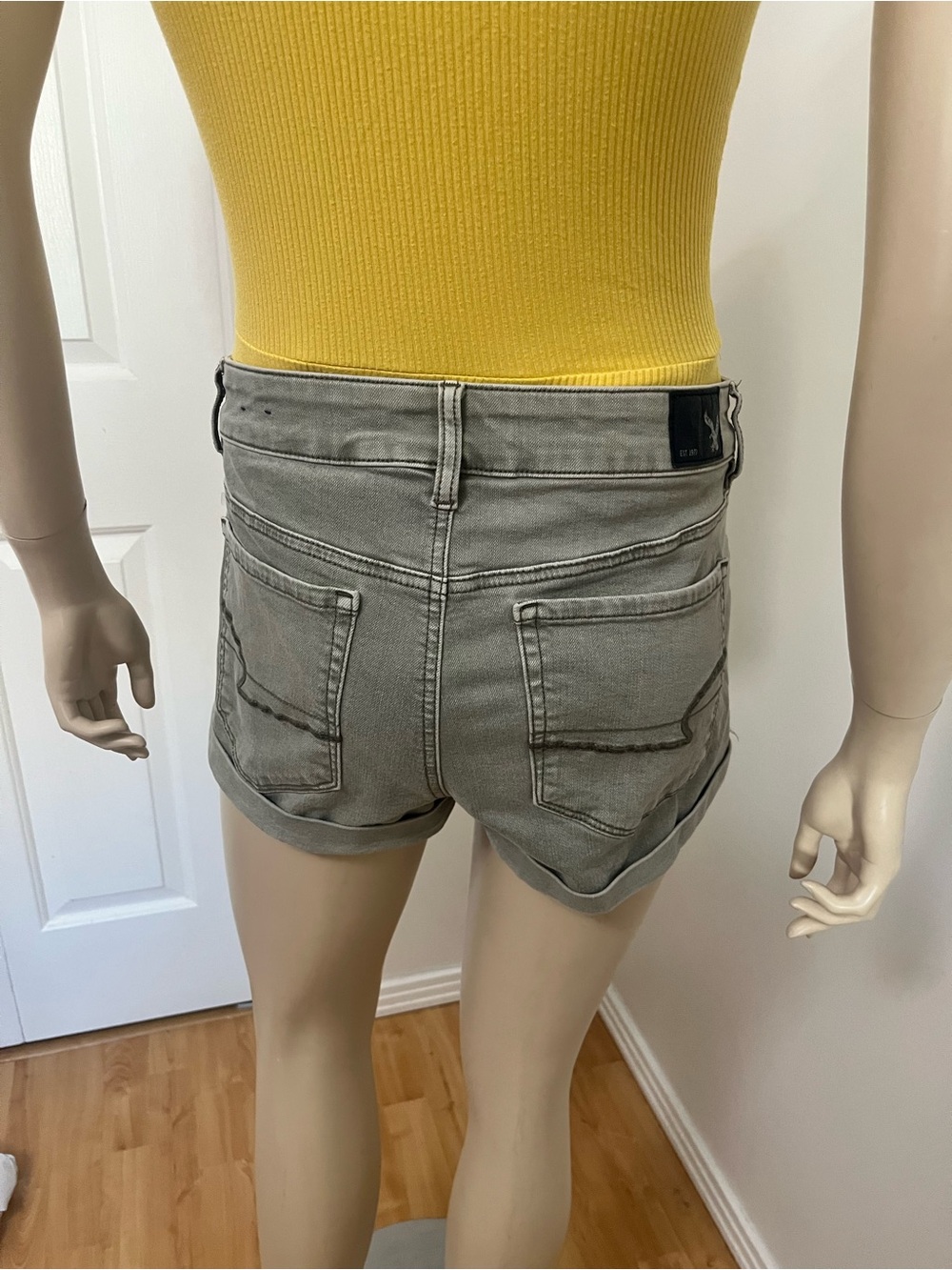 American Eagle Outfitters Rolled Hem Denim Shorts - Sage - Picture 2 of 5